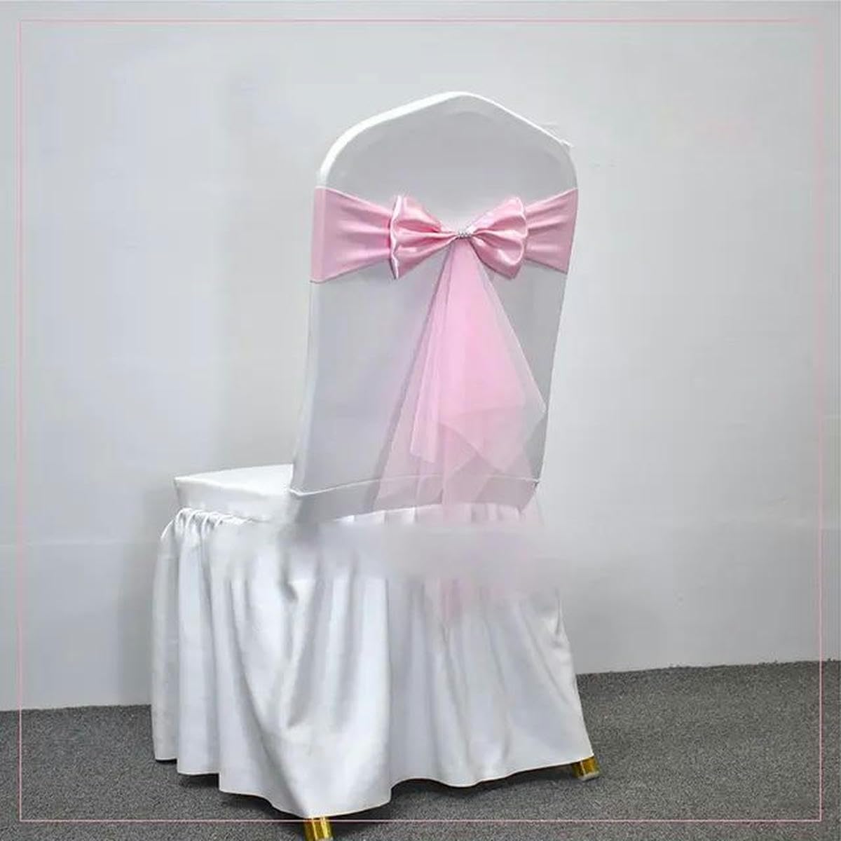 Tbddsd Single Bow Pink Chair Covers With Bows, 10-50Pcs Spandex Chair Sashes With Sash Wedding Gauze Stretch Bows For Banquet Party Event Decoration Supplies-Single Bow