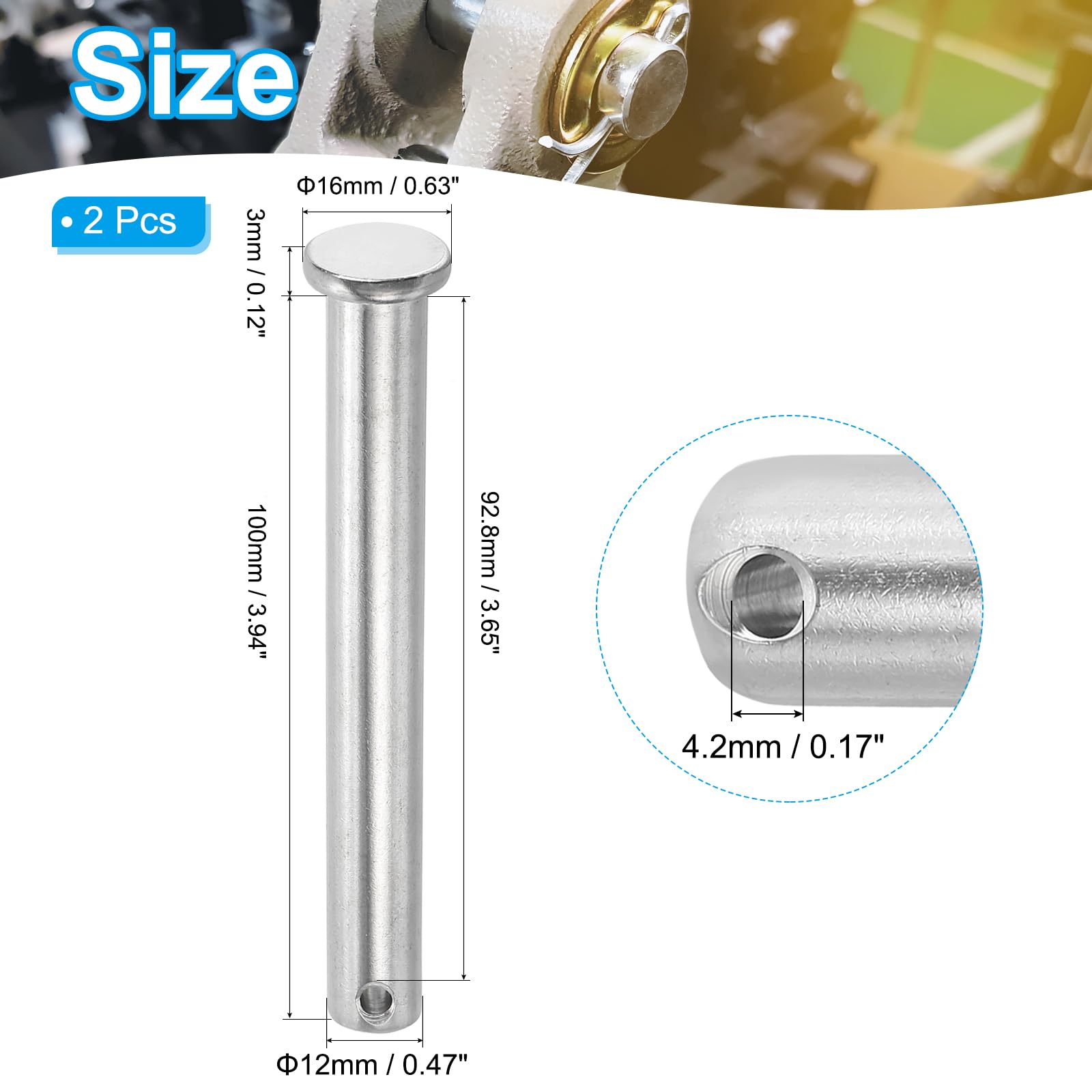 304 Stainless Steel Clevis Pins M12 X 100mm Single Hole Flat Head Pin For Hitch Pin Lock Systems 2 Pack~p113864421