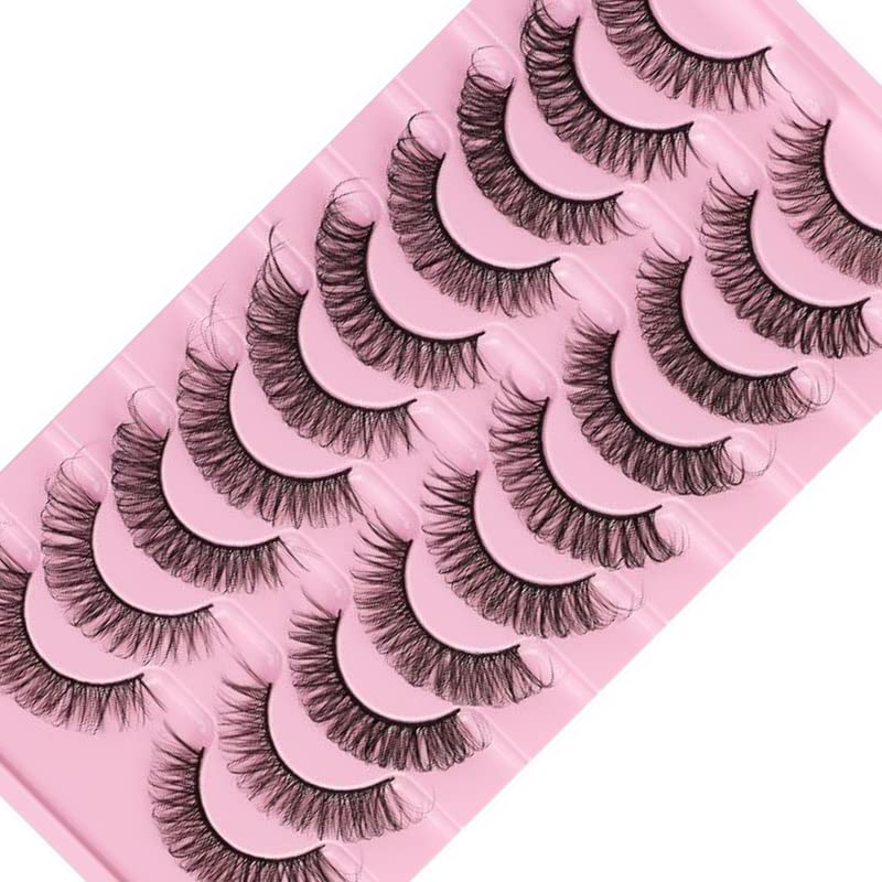 XEANCO False Eyelashes, 10 works Russian Strip Lashes, Natural Look Fluffy Fake Eyelashes