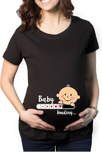 TheYaYaCafe Mothers Day Cute Funny Baby Loading Women’s Pregnancy Maternity T-Shirt Top Tee Round Neck Half Sleeves