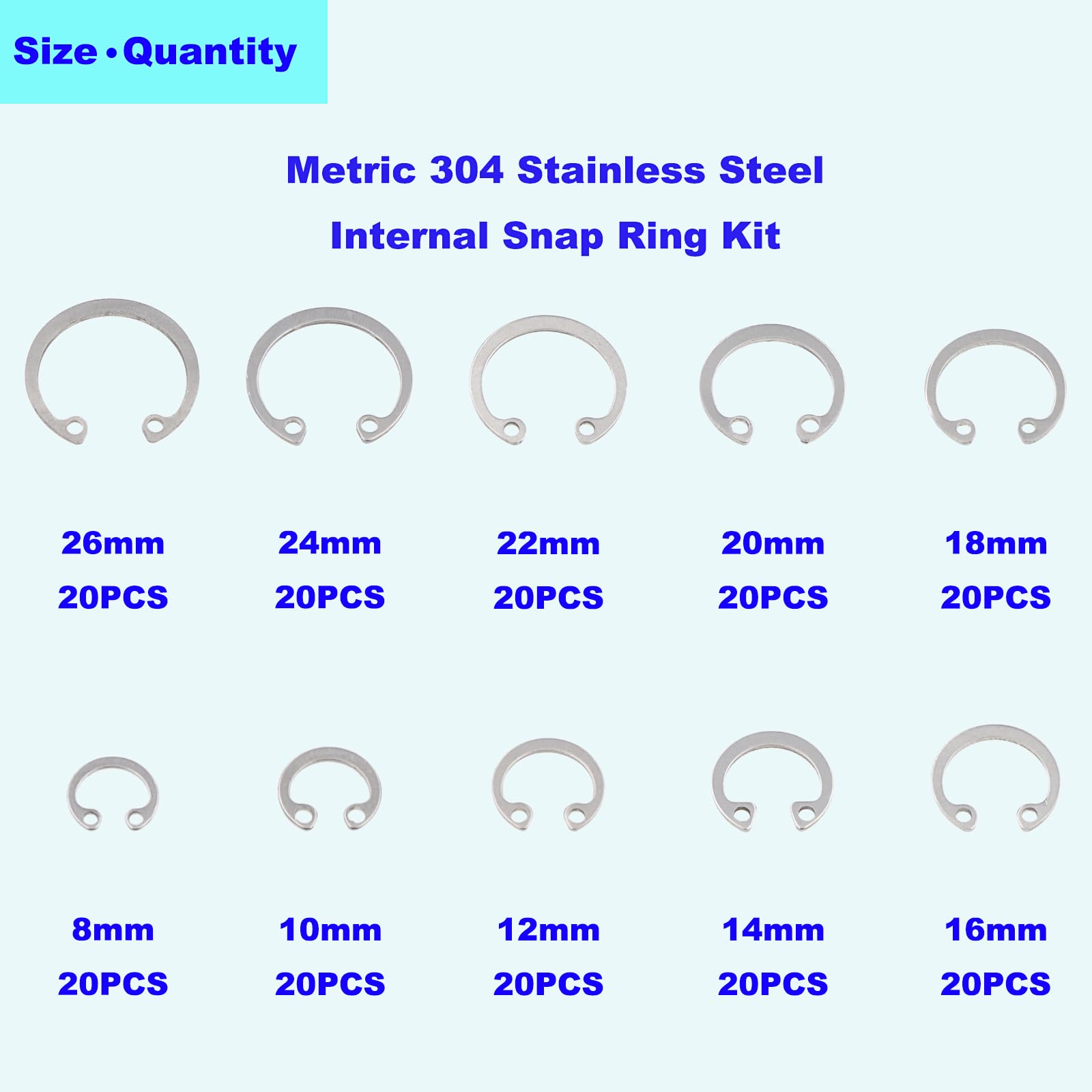 Stainless Steel Retaining Rings - 200 PCS Kit -4