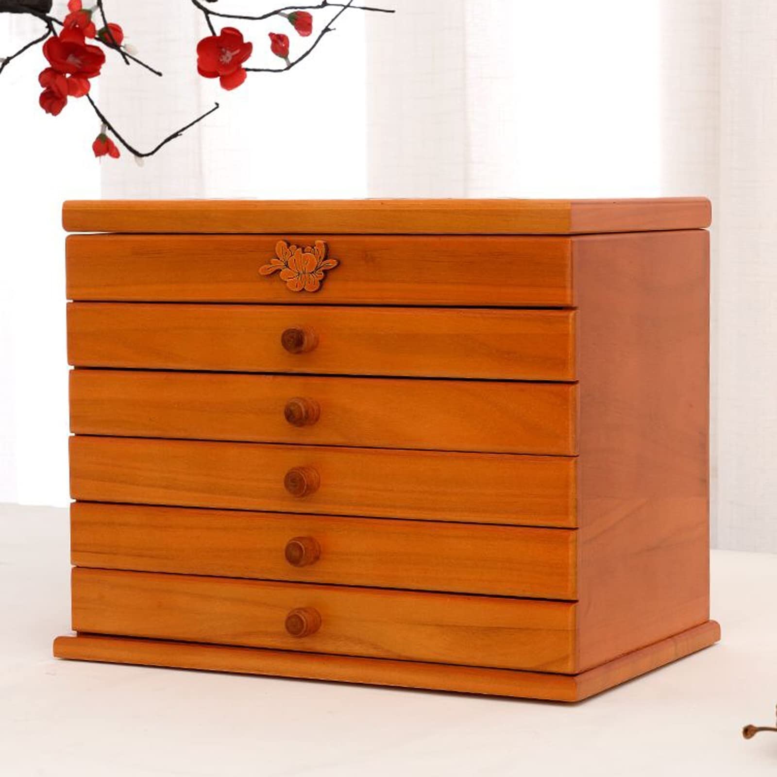 Organizer na biżuterię dla kobiet, drewniana szafka na biżuterię z zamkiem i 5 szufladami, idealne do przechowywania pierścionków i naszyjników, elegancki design dla dziewcząt