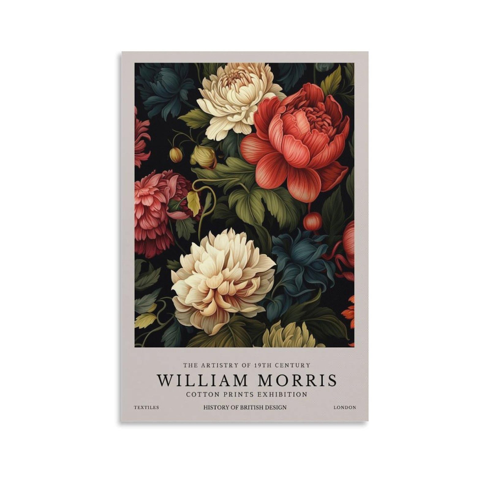 William Morris Peony Floral Flower Vintage Poster Canvas Wall Art Farmhouse Gallery Aesthetic Room Decor For Bedroom Bathroom 16x24inch(40x60cm)
