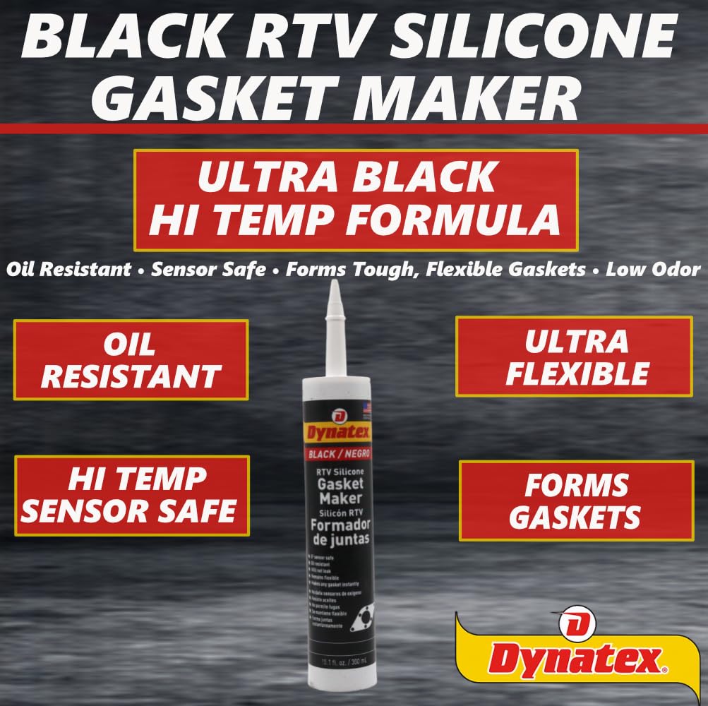 Dynatex 49290 Black RTV Silicone Gasket Maker 300ml Cart, Honda Bond Gasket Sealant, Temperature and Oil Resistant, Instant Gasket Creation, Remains Flexible, RTV Silicone Formula, Up to 500°F
