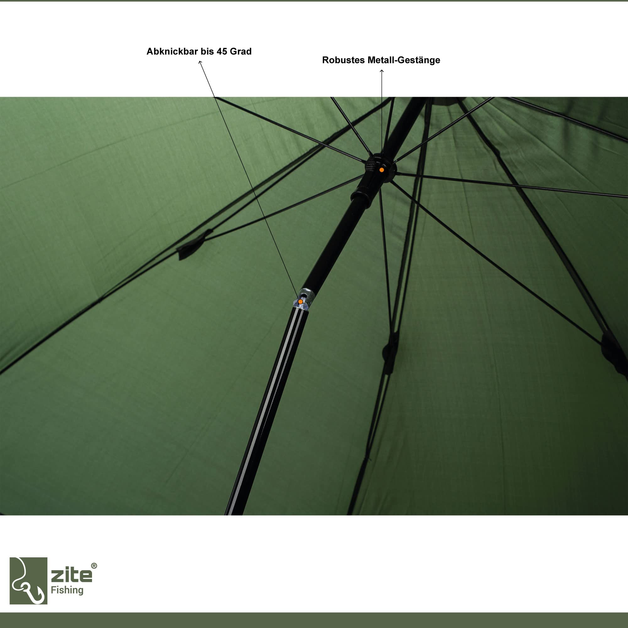 Zite Fishing Angelschirm-Set mit Schirmständer - Großer 250D Regenschirm Sonnenschirm mit Schirm-Stütze für Angler, Angelschirme, Angel Schirm, Anglerschirm, Sonnenschirm Angeln