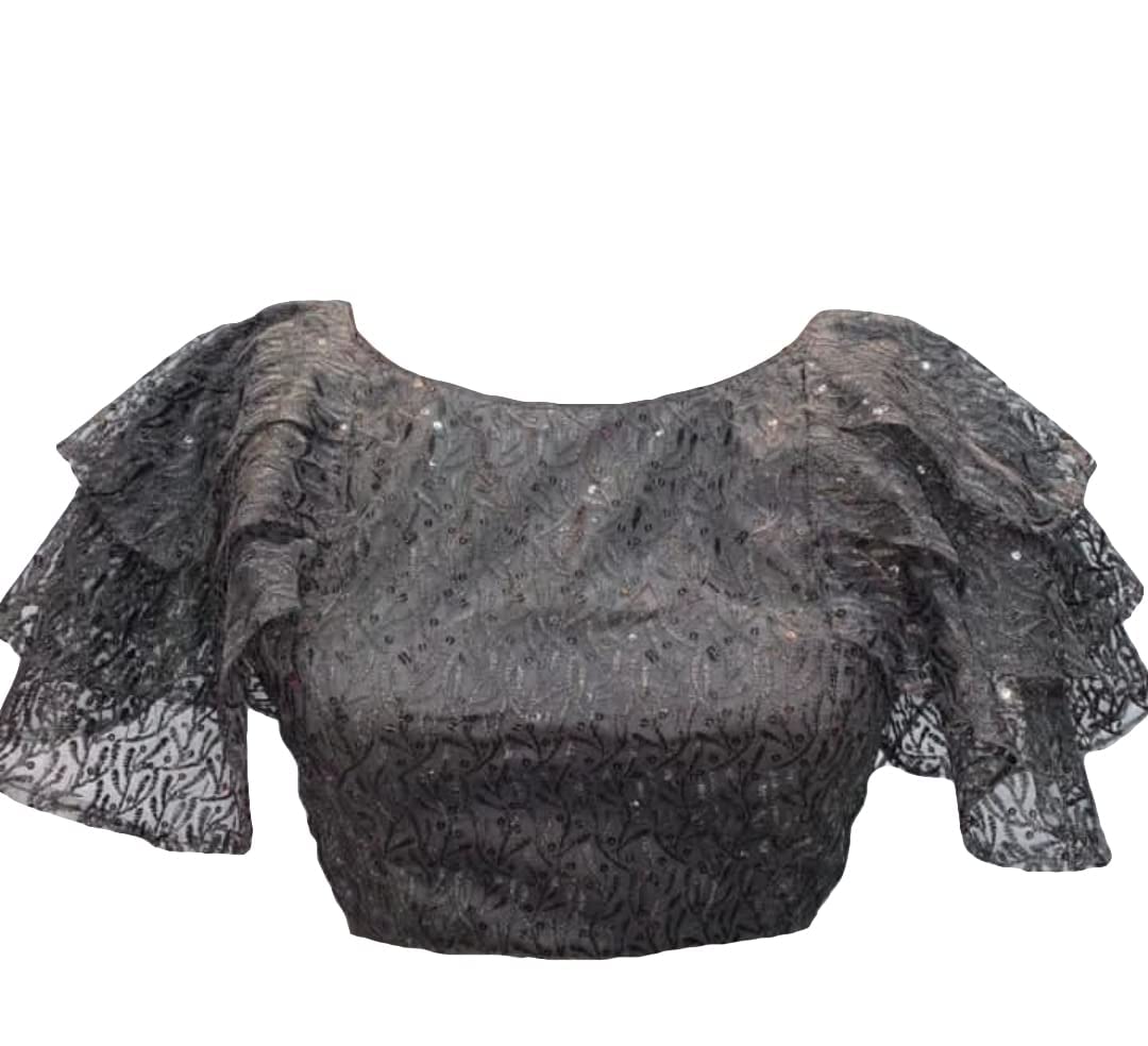 Women's Shipali Net Work Ruffle Sleeves Readymade Saree Blouse-image-47