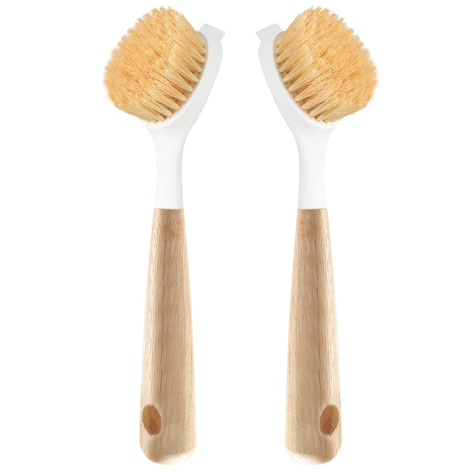 Generic Kitchen Dish Brush Bamboo Handle Dish Scrubber Built-in Scraper, Scrub Brush for Pans, Pots, Kitchen Sink Cleaning, Dishwashing and Cleaning Brushes are Perfect Cleaning Tools 2 Pack, White
