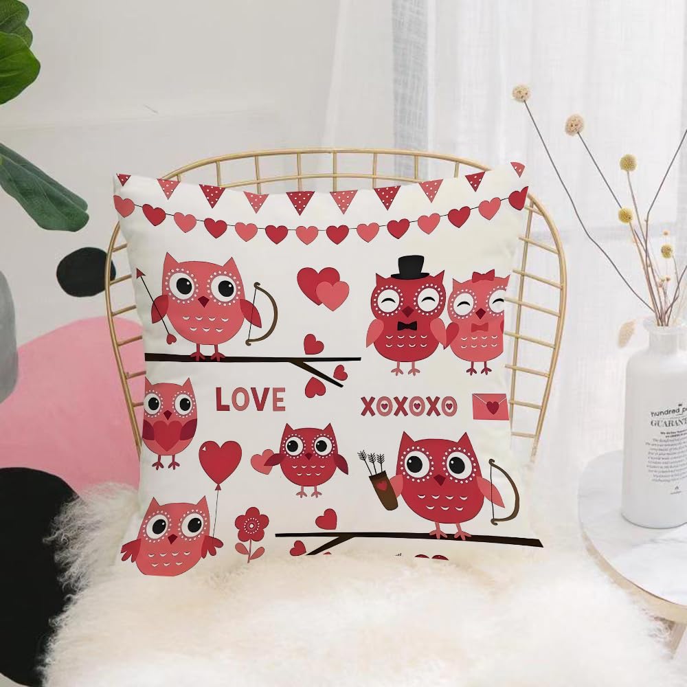 HYOSXW Cushion Cover,Throw Pillow Case Home Decorative for Living Room Bedroom Sofa Chair 16X16 Inch,Owl, red heart and owl love pattern, love element,Pillowcase 40X40cm
