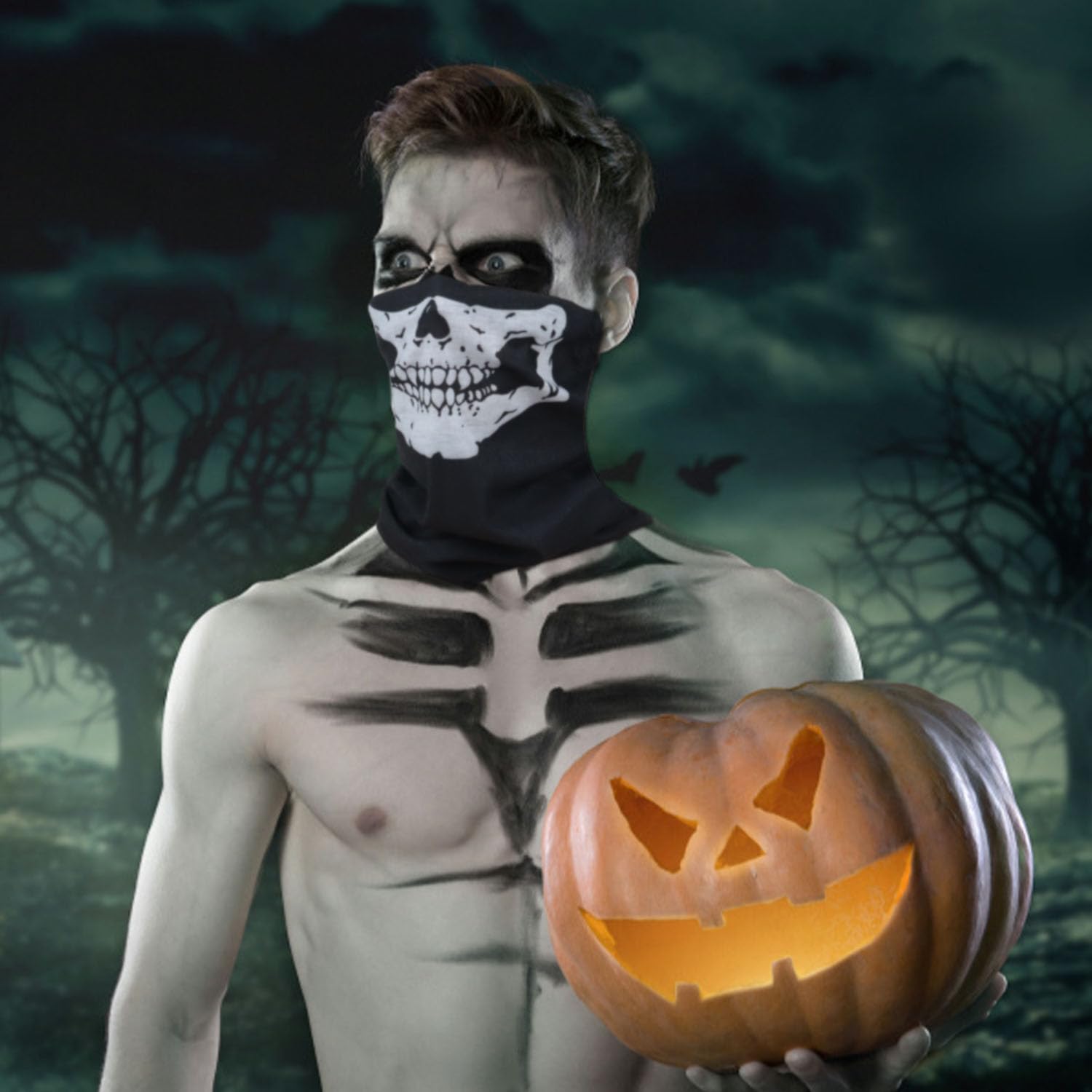 AWUMBUK Passamontagna Teschio Moto, Scaldacollo Uomo Leggero Foulard Multifunzione con Teschio, per Halloween Nero