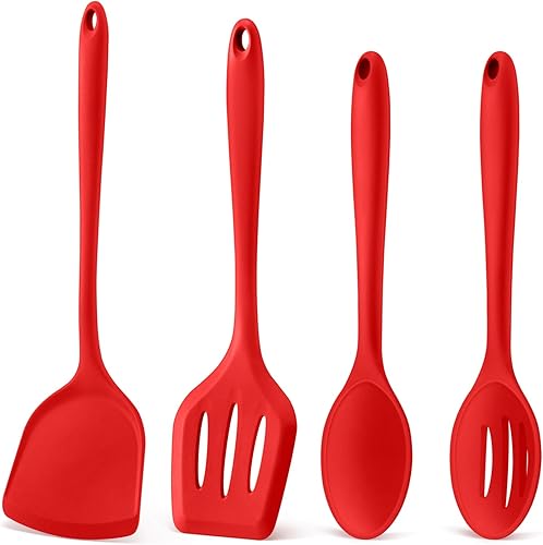 Miniatura 8 de P&P CHEF Juego de utensilios de cocina, 4 piezas de utensilios de cocina de silicona antiadherentes, cuchara sólida ranurada resistente al calor