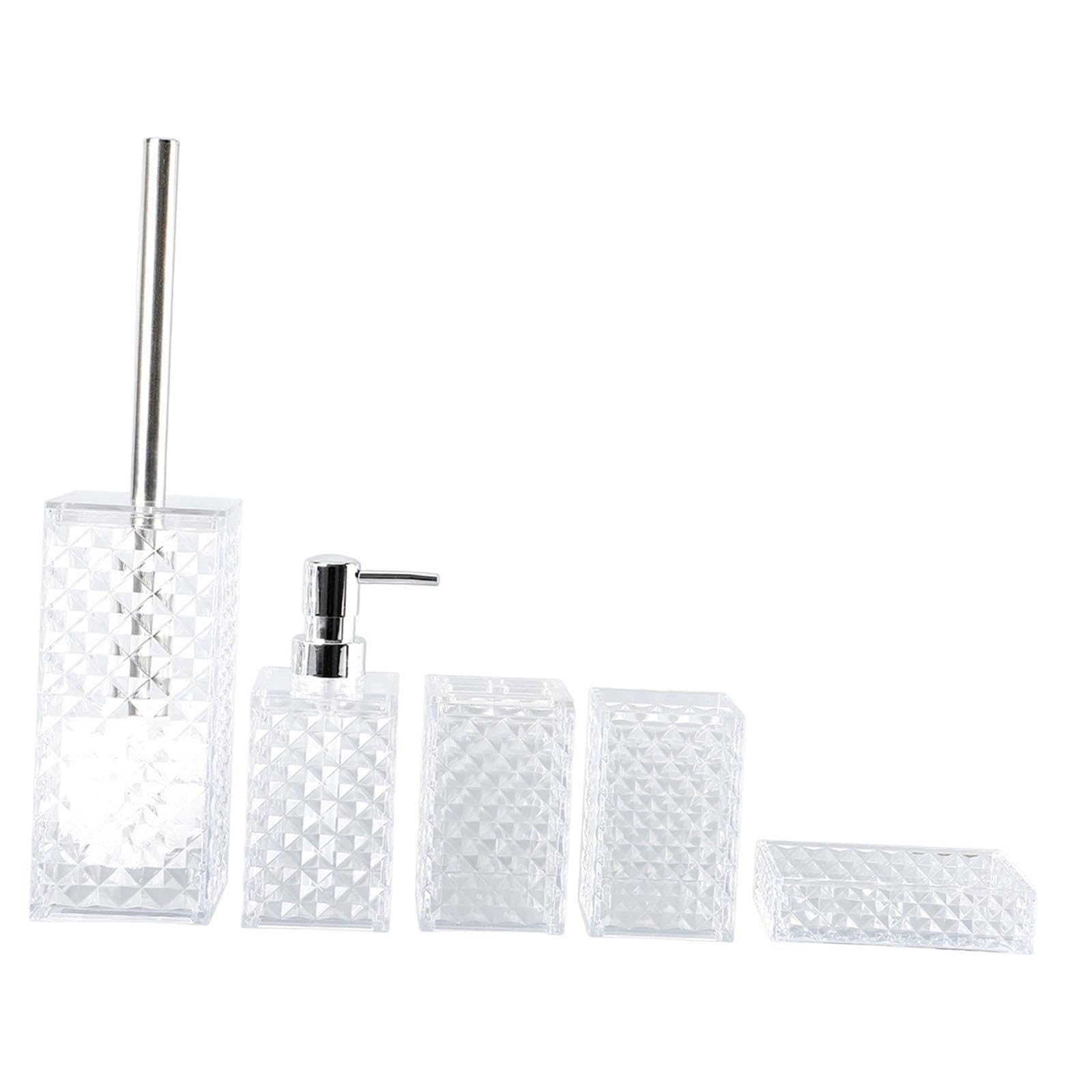 KESOTO Juego de 5 Accesorios de Baño, Jabonera, Dispensador de Cepillos de Dientes, Cristal, Fabricado en PP, Fácil de Limpiar, Apto para Regalo, Apartamento, Blanco, Individual