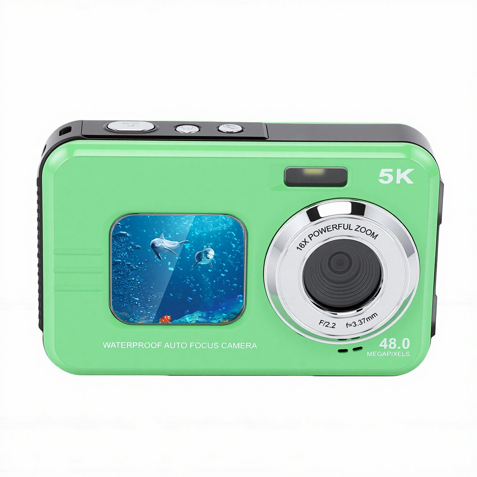 Fotocamera Subacquea, Video 5K Foto da 48 MP Selfie Fotocamera per Snorkeling Impermeabile a Doppio Schermo, Videocamera Subacquea con Custodia per Scheda da 32 GB per Snorkeling Immersioni