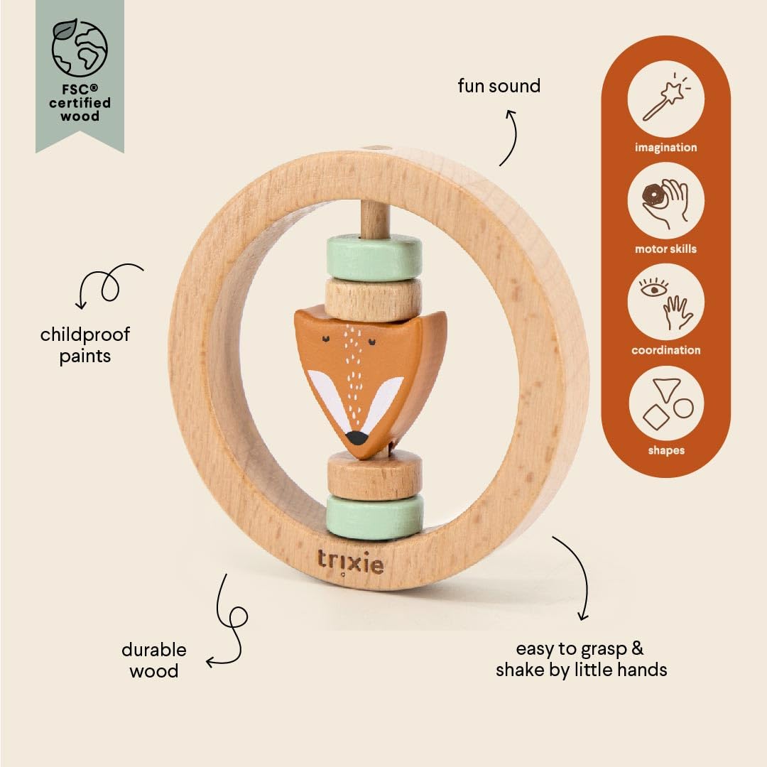 Trixie Sonaglio rotondo in legno, Mr. Fox, in legno certificato FSC, senza BPA, design sicuro, durevole e facile da afferrare, per neonati