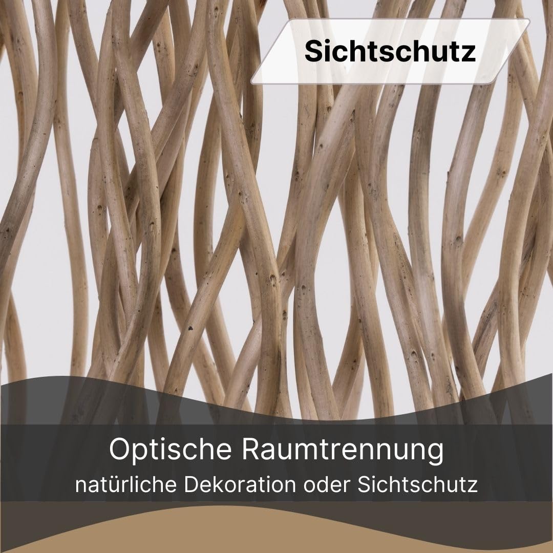 RAUMTEILER Kinki | 110x70x17cm(HxBxT), Weidenholz | Zweig Raumtrenner, Paravent, Deko Stellwand, Mobile Trennwand, Weiden Dekoelement, gewellter Sichtschutz | Farbe: grau