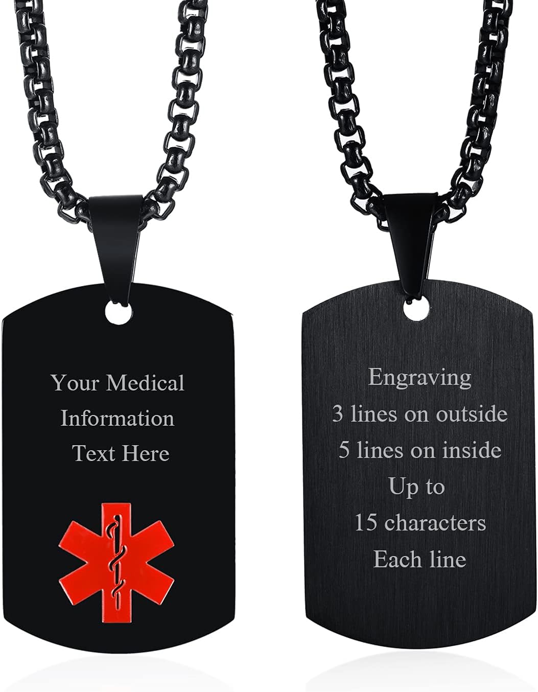 MEALGUET Personalized Medical Alert Necklace | Customized Stainless Steel Emergency Medical ID Dog Tag Pendant Necklace for Mens Womens Teens,Allergy Alert Identification Necklace, 24" Chain