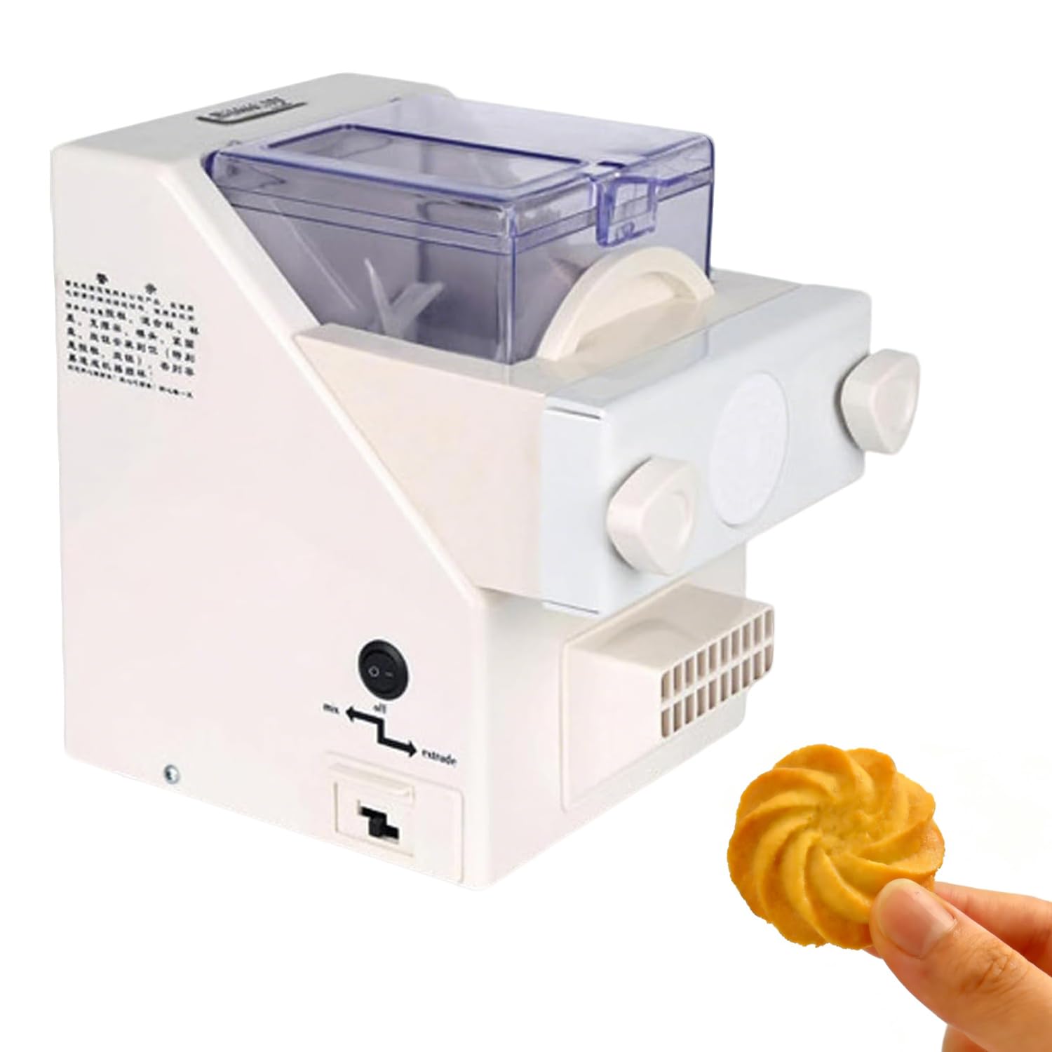 Máquina automática de galletas con 8 boquillas y tolva visual para postres rápidos y uniformes en cocinas y tiendas