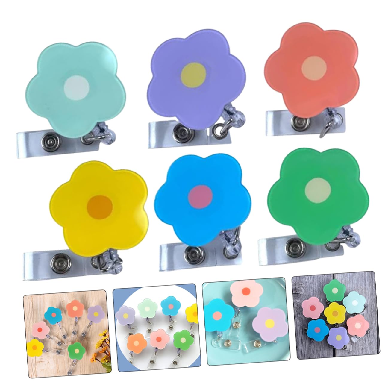 SHINEOFI 4 Ensembles Boucle Facile À Tirer Fleur Support Carte De Visite Range Carte De Visite Longes Visiteurs Badges Drôles Clip De Carte D'identité D'employé Porte-badges 6 Pièces * 4