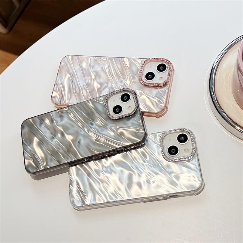 Image of DIZORO Compatible with iPhone 15 Case | Marble Glossy Hard PC Back Cover with Diamond Camera Protector | Ultra Stylish Shockproof Back Cover Case for Girls Women-Desert