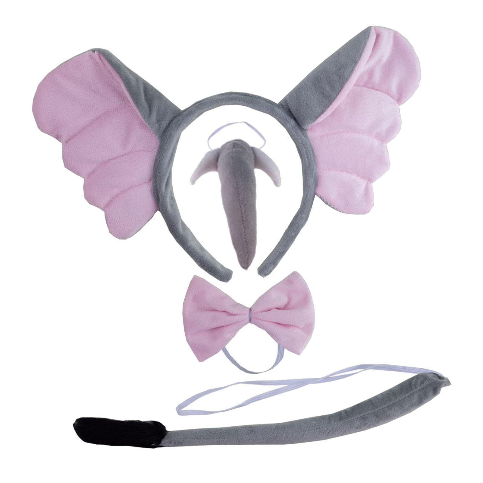 Zambuph Anime Hairband Cosplay Animal Costume Props Includes Elephant Costume Ears Headband Bow Tie Tail Parties Elephant Ears Headband Nose Bow Tie Tail