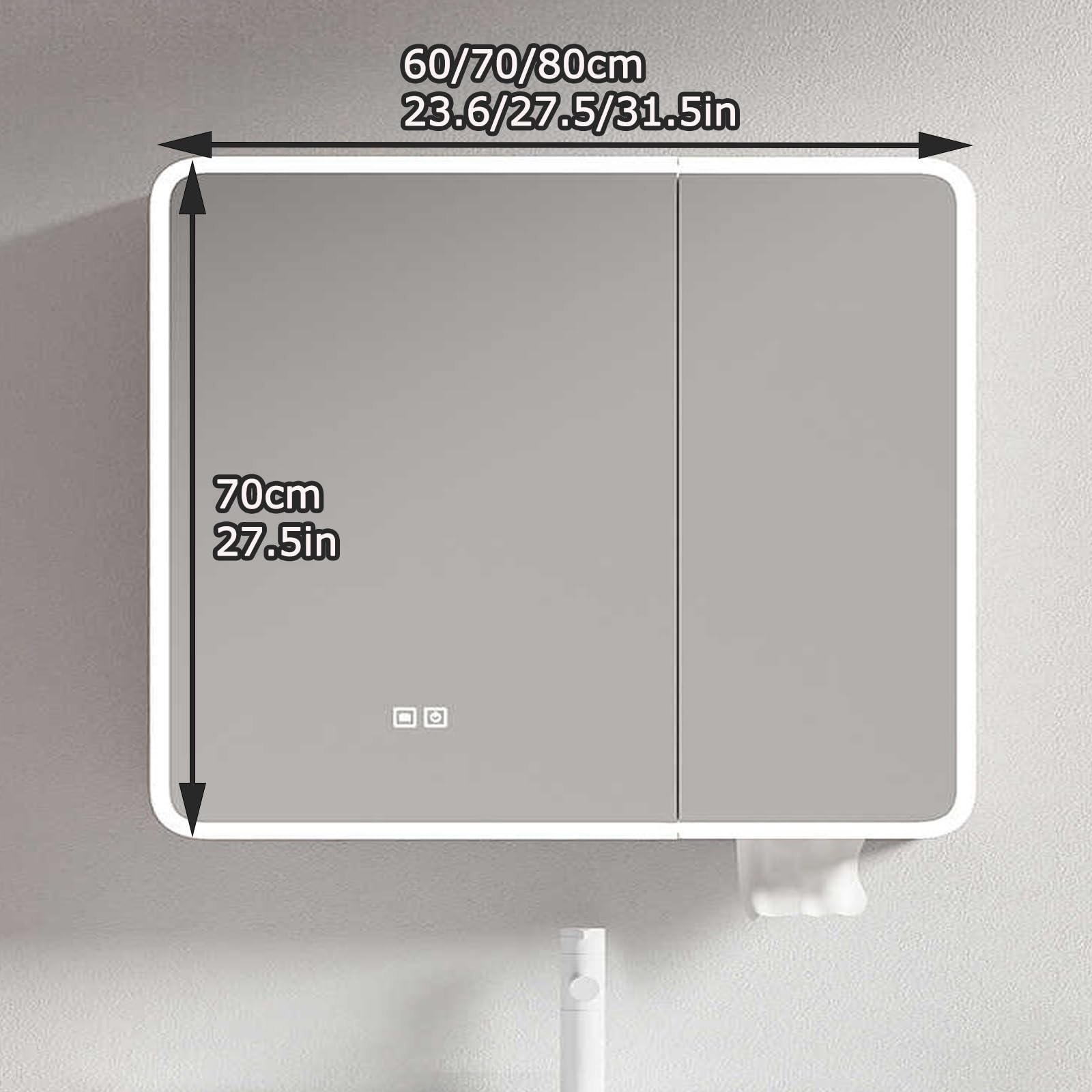 specchio cosmetico， con 2 ante a specchio, bordi arrotondati, funzione antiappannante(80 * 70cm/34.5 * 27.5in)
