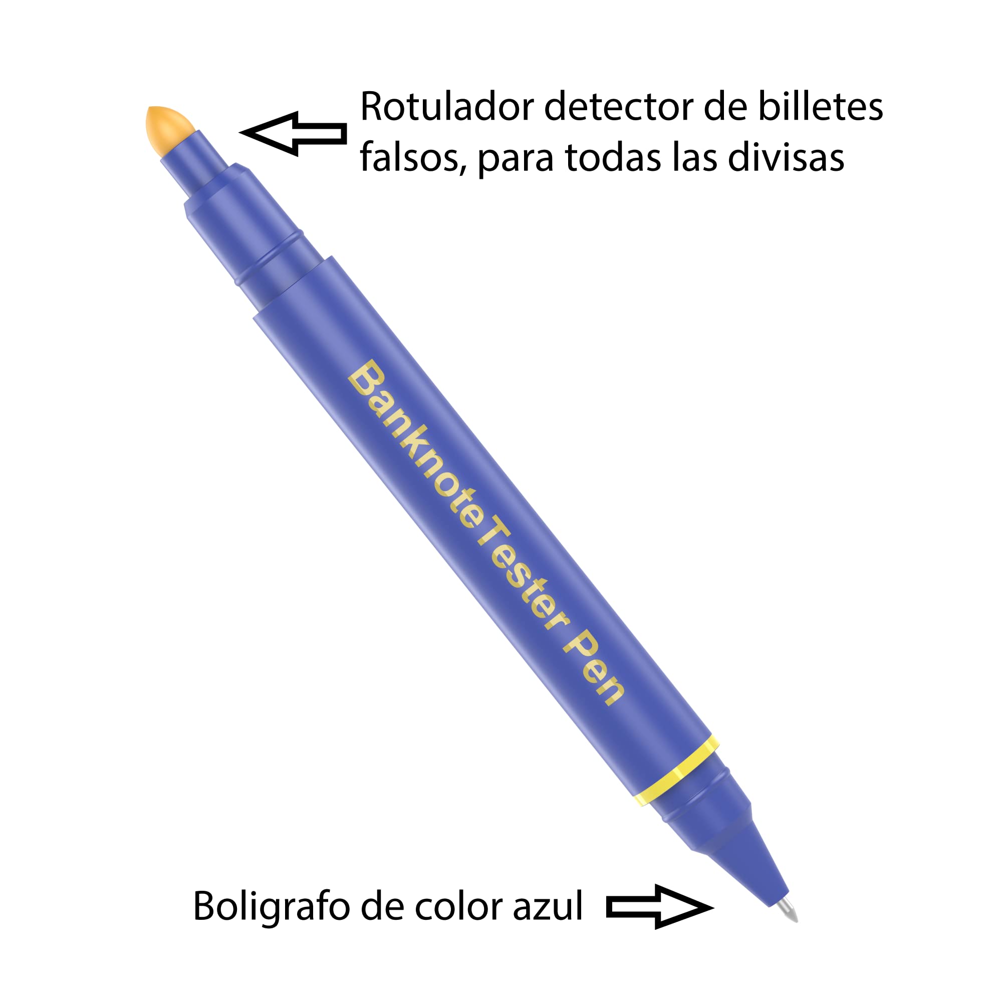 Detector Billetes Falsos 3 Unidades Rotulador Billetes Falsos 2en1 Detector de Billetes Falsos y Bolígrafo Azul - Detector Billetes Falsos Profesional Apto Para Todos los Billetes de Euro Dólar Libras