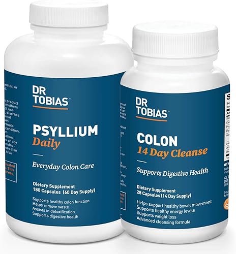 Dr. Tobias Paquete de salud del colon con limpieza de colon de 14 días y psyllium diario que apoya movimientos intestinales saludables