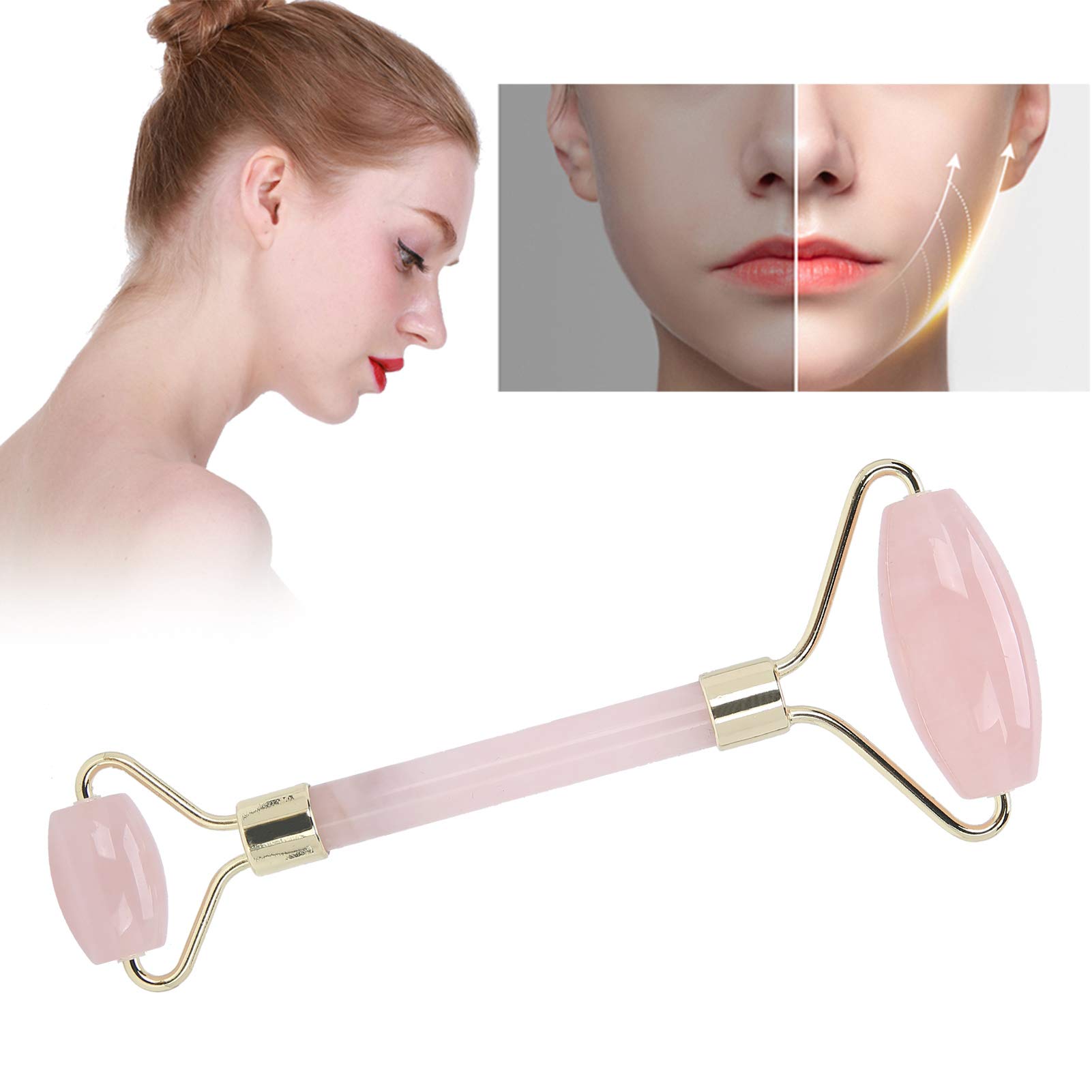 Masajeador facial Jade Roller Face Jade Gua Sha, masajeador de rodillo de piel, herramienta de adelgazamiento, masajeador facial, rodillo facial para piel, ojos, cuello(dorado)