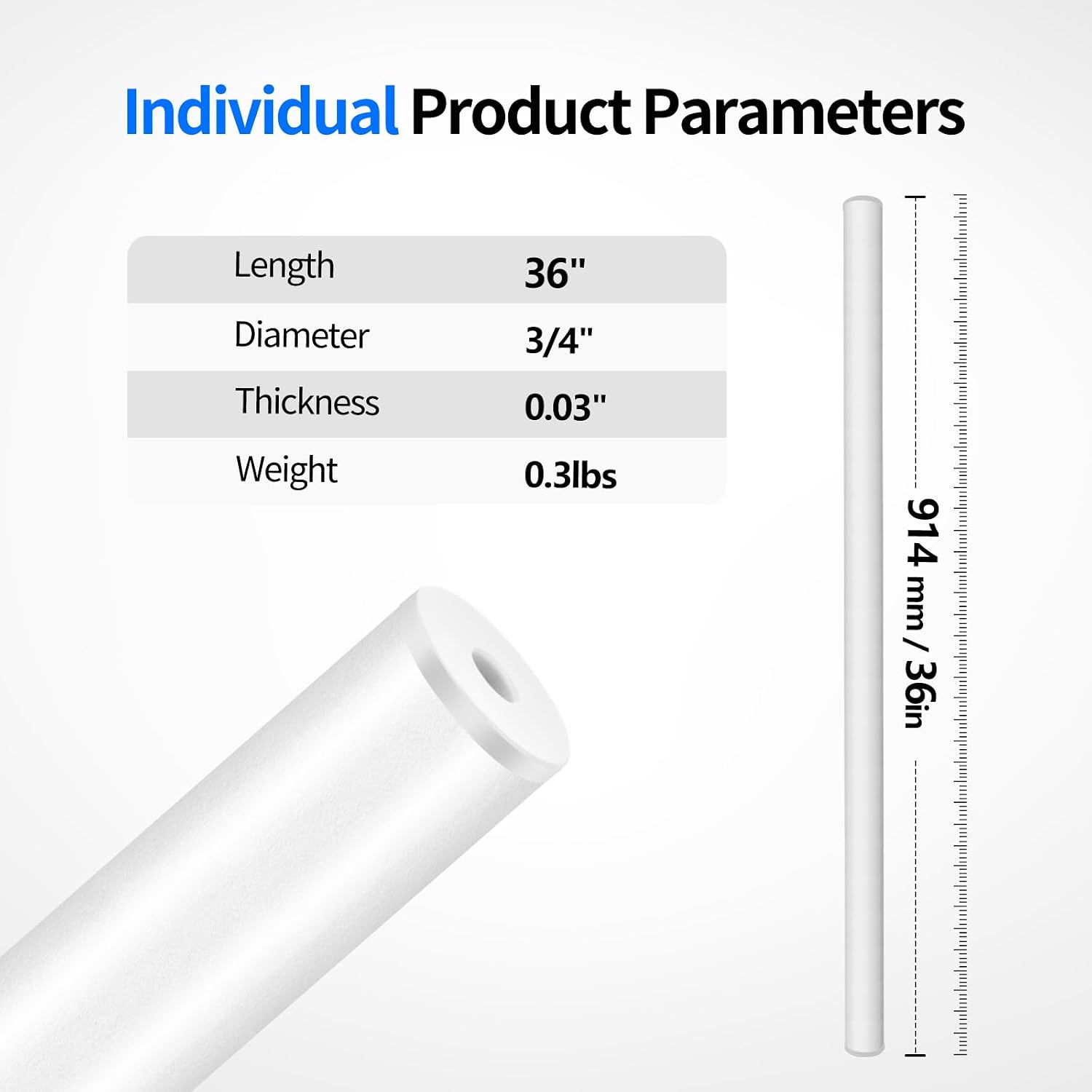 101 Pack Aluminum Deck Balusters 36" x 3/4" White Round Aluminum Balusters, Deck Railing Stair Porch Staircase Spindles Indoor Outdoor Balusters for Deck Railing Spindles with Balusters Conectors