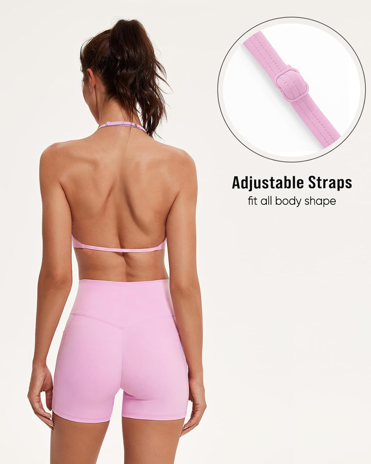 OMKAGI 2 Piece Workout Sets for Women Open Back Strappy Sports Bra Matching Gym Outfits with Pockets