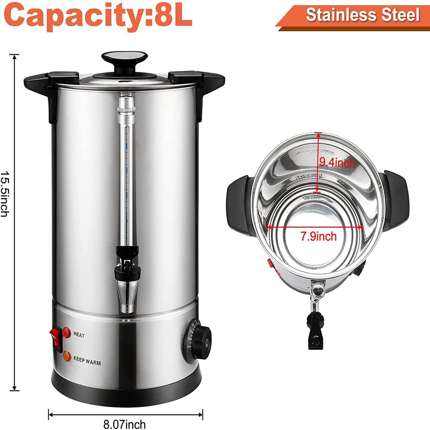 Melter de Cera para la fabricación de Velas con Boquilla, 8L Gran Capacidad con Control de Temperatura, Potable para derretir Todo Tipo de Cera, Incluido el jabón.,B