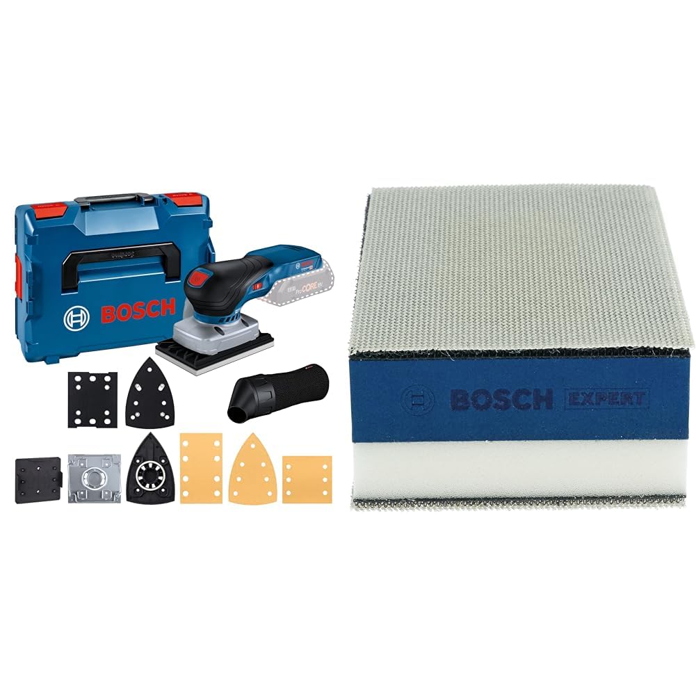 Bosch Professional system 18V: akumulatorowa szlifierka oscylacyjna GSS 18V-13 & Bosch 1x Expert Dual Density Block do Drewno, zawiera Siatki ścierne EXPERT