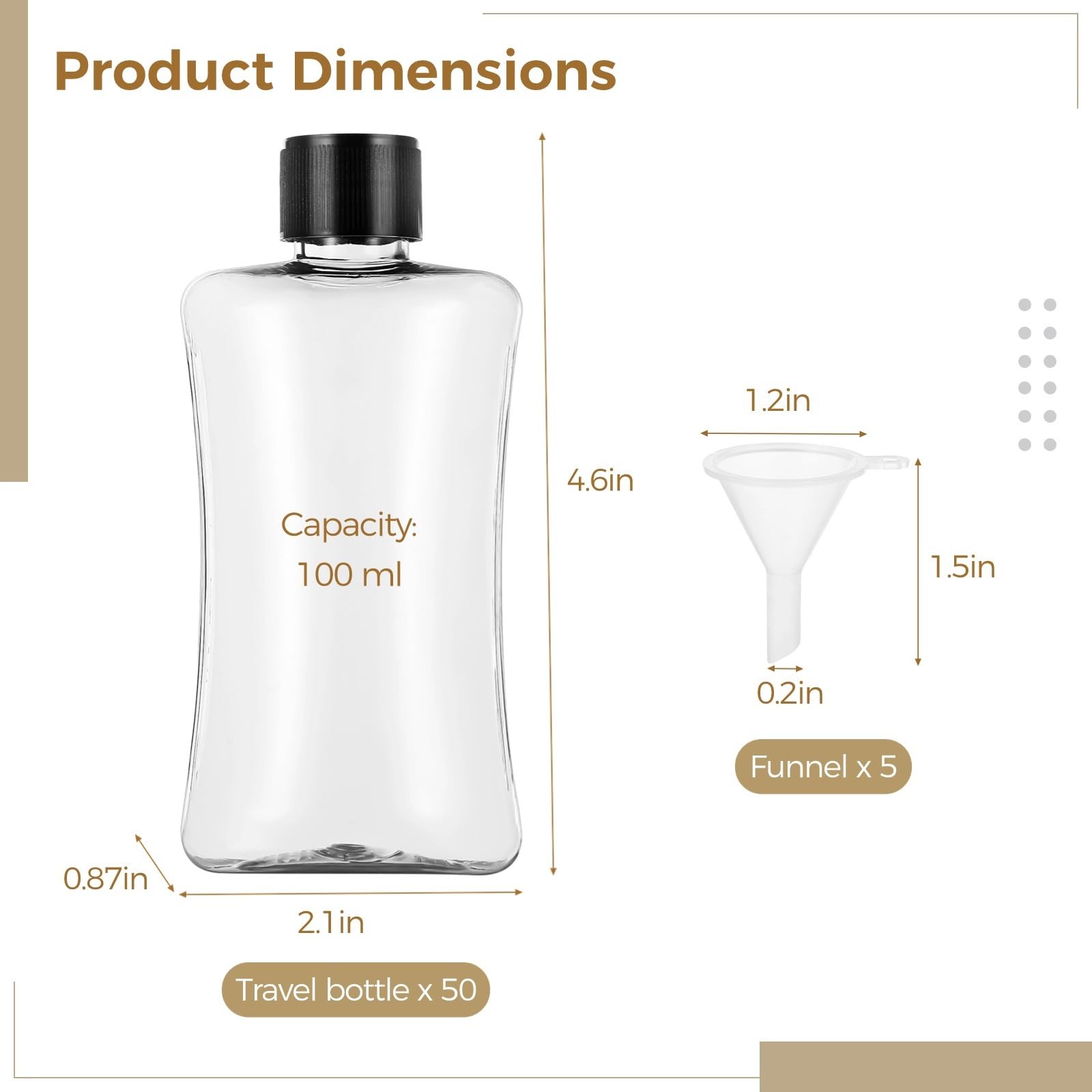 50 Stk. Reiseflaschen mit Klappverschluss, 100 ml transparente Kunststoffbehälter, nachfüllbare Quetschflaschen, auslaufsichere leere Kosmetikbehälter für flüssiges Shampoo und Lotion