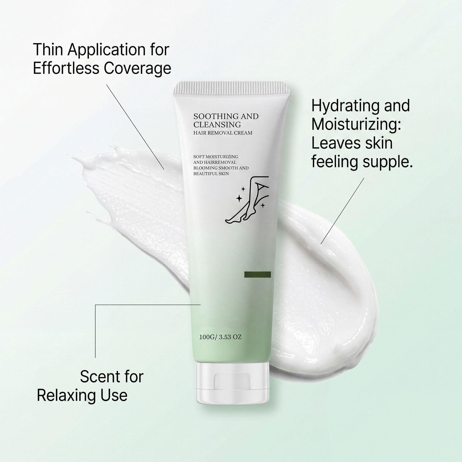 Epilatore per il corpo delicato ad azione rapida per le gambe, crema depilatoria lenitiva e idratante per il viso, crema depilatoria per pelli sensibili, epilatore viso per le donne (6 pezzi)