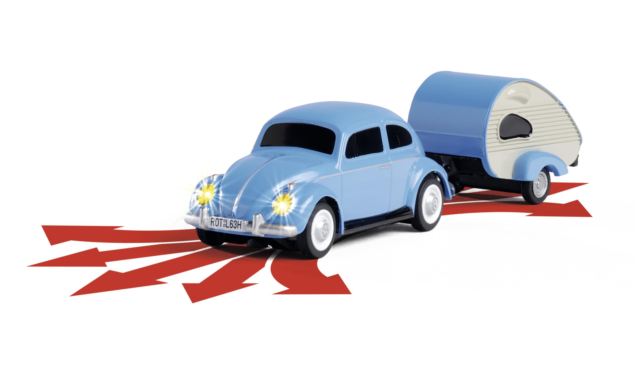 Carson 500504148 1:87 VW Beetle mit Anhänger 2.4G 100% RTR - Fahrfertiges Modell, RC Auto, H0 Auto,RC Modell,Diorama Fahrzeug
