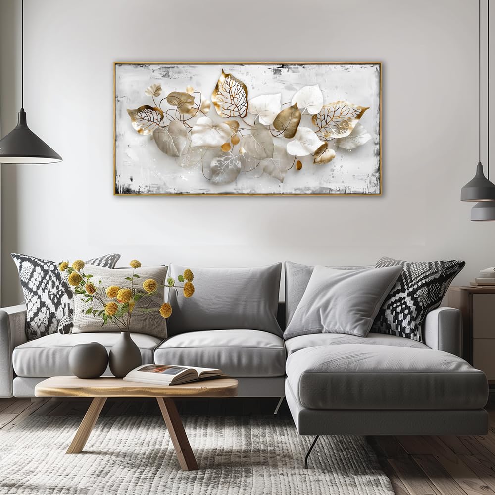 Wall Art Leaf Modern Botanical Artwork Canvas Painting for Living Room Bedroom Dining Room Home Office Decor 20"x40" with Framed