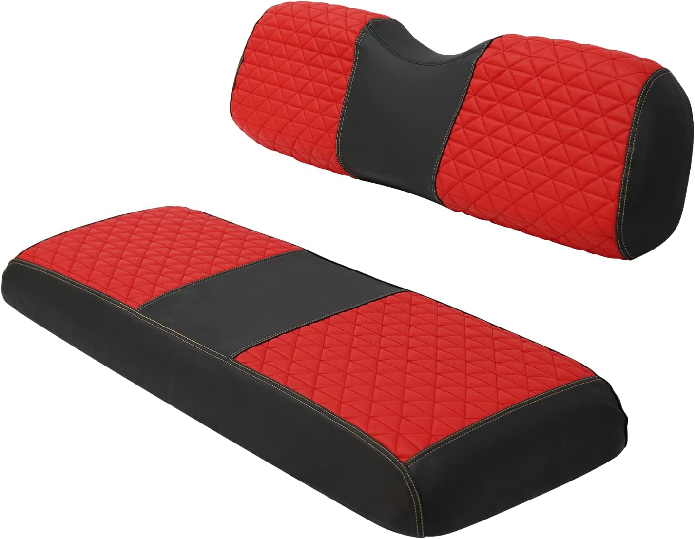 XUANYUDG0769 Golf Cart Seat Covers for EZGO Club Car Yamaha Rear Seat Cushion, Vinyl Leather Made/Adjustable Straps and Retractable Buckle/No Stapler Required