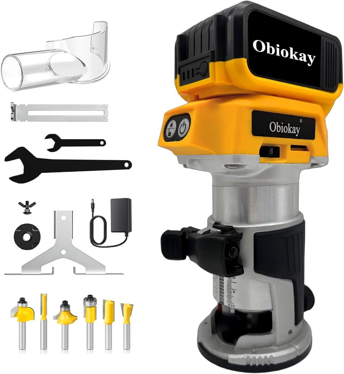 Cordless Wood Router compatible with Dewalt 20V MAX Battery, 6 speeds, 800W 30,000 RPM, Hand Palm Router with 12pcs 1/4"Shank Router Bits for Woodworking,Slotting