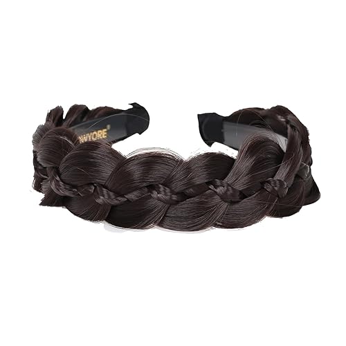Miniatura 5 de vowyore Diadema trenzada de pelo sintético, aro de pelo clásico, grueso, ancho, trenzado, peluca de trenzas esponjosas, accesorio de belleza para