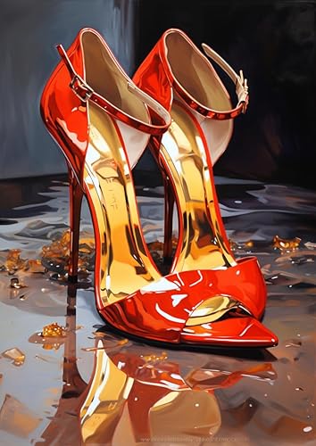 Kits de pintura de diamantes 5D por número para adultos, zapatos rojos de tacón alto, arte de diamantes acrílicos, pintura de diamantes, taladro