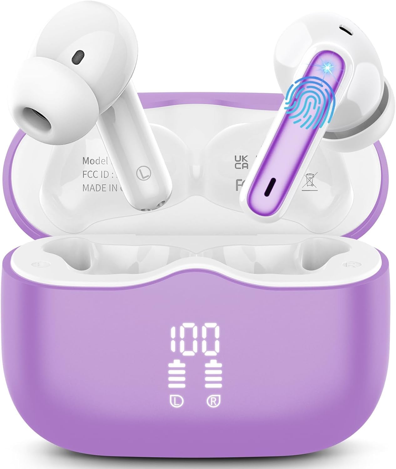 Wireless Earbuds, Bluetooth Ear Buds 5.3 Mini HiFi Stereo with 4 ENC Noise Cancelling Mics Wireless Headphones, in Ear Earphones 40H IP7 Waterproof, USB C, Bluetooth Earbuds for Sports, Gym, Violet