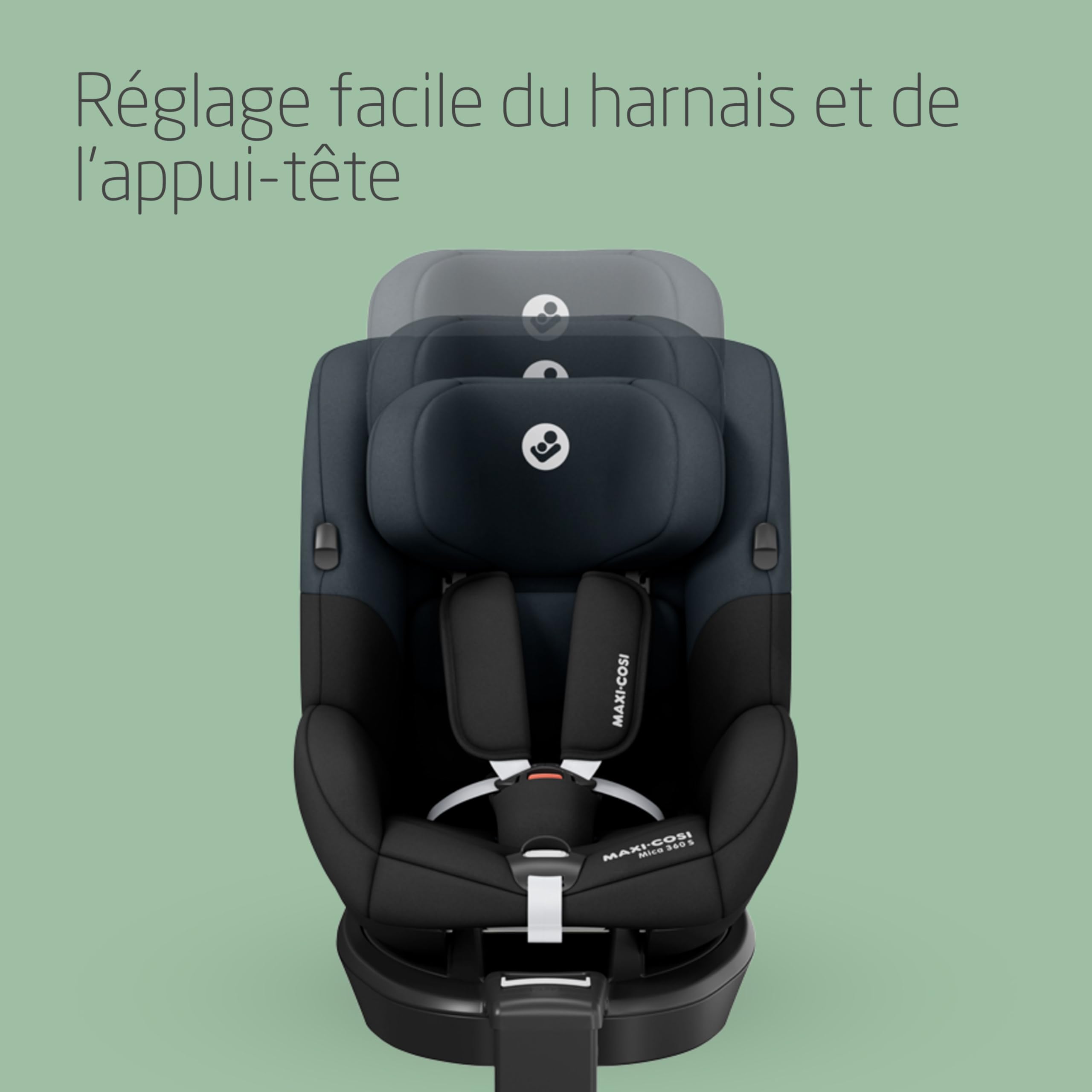 Maxi-Cosi Mica 360 S, Siège-auto bébé i-Size, De 3 mois à 4 ans (61–105 cm), Siège-auto isofix 360 pivotant, Rotation FlexiSpin, 5 inclinaisons, Protection G-CELL, Harnais Easy-in, Tonal Black