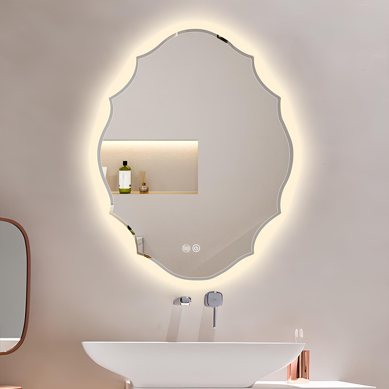 FGXHHS Frameless LED Wall Mount Mirror, Anti-Fog, Backlit Makeup Mirror with Dimmable 3 Colors Lights for Bathroom Living Room, HD Tempered Glass(60x80cm)