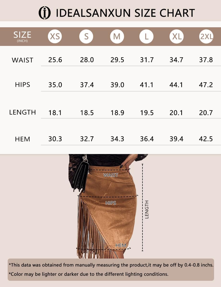 IDEALSANXUN Falda corta de gamuza con flecos para mujer, de cintura alta, para otoño e invierno, minifalda corta 2025