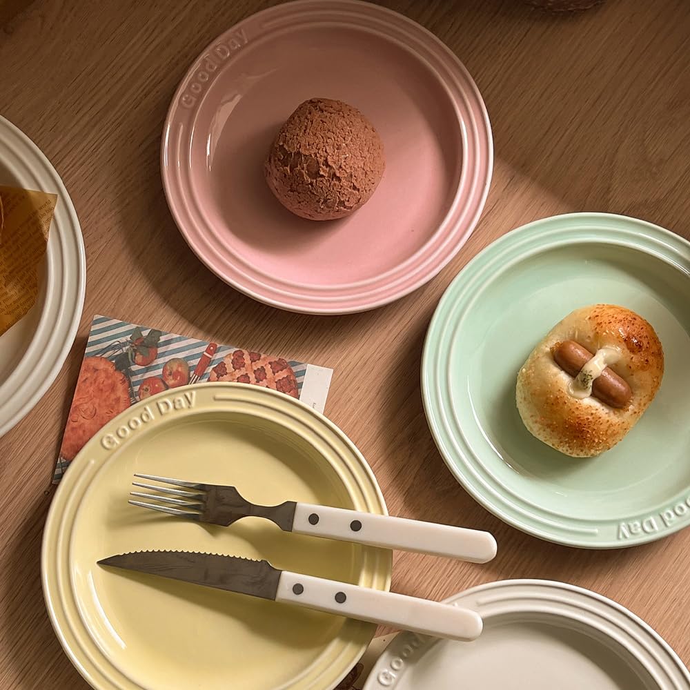 4 Stück Kuchenteller Dessertteller 19 cm Speiseteller Frühstücksteller Keramik für Desserts, Salate, Kuchen, Frühstück, Erwärmen in der Mikrowelle, Reinigung in der Spülmaschine