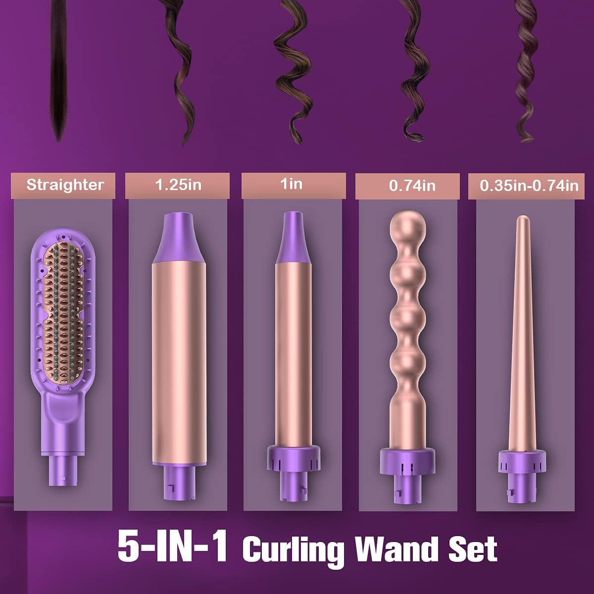 ULTIBELA Curling Iron, Curling Wand Set 5 in 1 with Hair Straightener Brush, Rapid Heating Ceramic Barrel Hair Curler with LCD & Temperature Adjustment, Hair Straight & Hair Waving Hair Styling Tools : Beauty & Personal Care