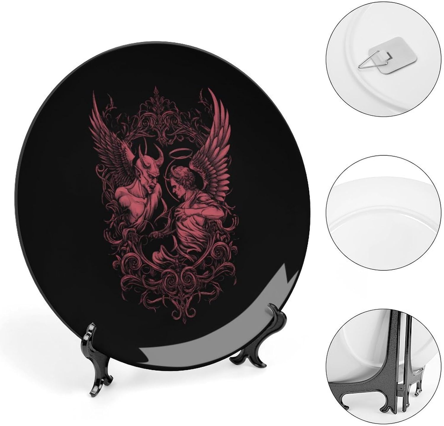 Dark Devil Angeled Decorative Plates for Display Ceramic Plate Tray with Stand Hanger Home Decor