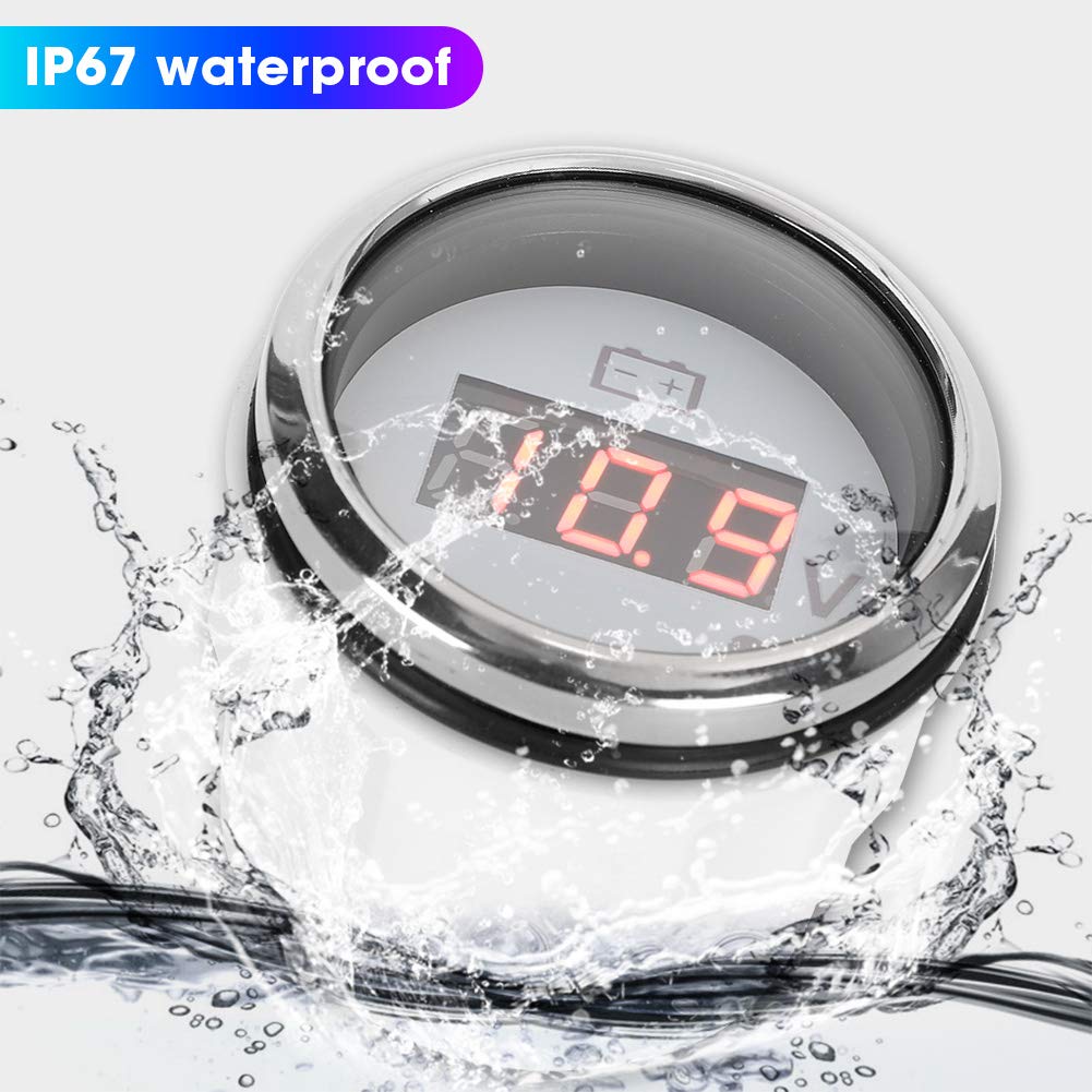 Akozon Compteur de tension de batterie, affichage numérique LED, étanche IP67, alarme intelligente universelle pour bateau et voiture, 2 pouces (blanc)