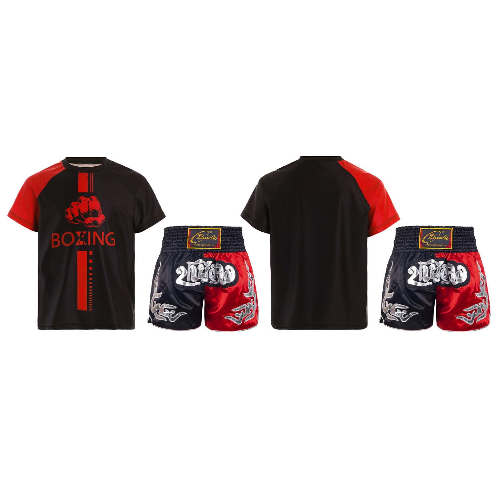 Runhomal Niño Niños Pantalones Cortos Boxeo MMA Kickboxing Combate Artes Marciales Entrenamiento Competición Conjunto Deportivo 5-16 Años