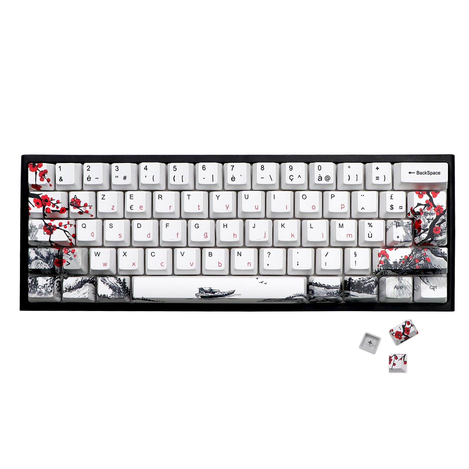JSJT - Keycaps Plum Blossom 128 touches - Keycaps françaises PBT - Profil OEM - Keycap personnalisé pour 61/68/87/96/104/108 Cherry MX Switches - Clavier mécanique