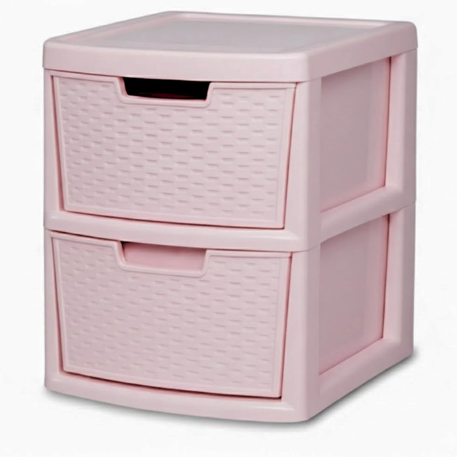 KYY'Z - Large Plastic Rattan Storage Drawers Unit with Deep Pull-Out Baskets - Durable Multipurpose Cabinet Organizer for Home Office, Bedroom, Bathroom, Garage, Utility Room (Rattan/Pink, 2 Tier)